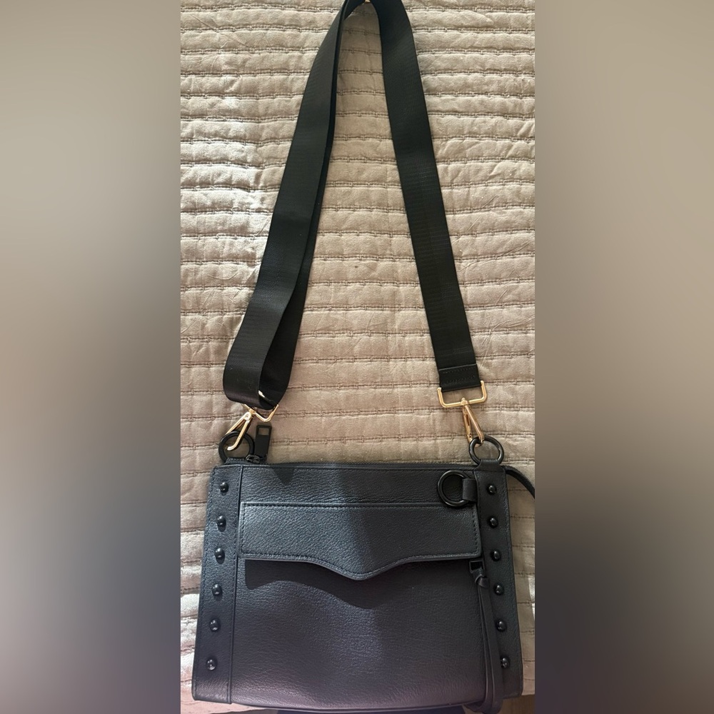 Rebecca Minkoff Black Leather Crossbody Bag with Gold Accents